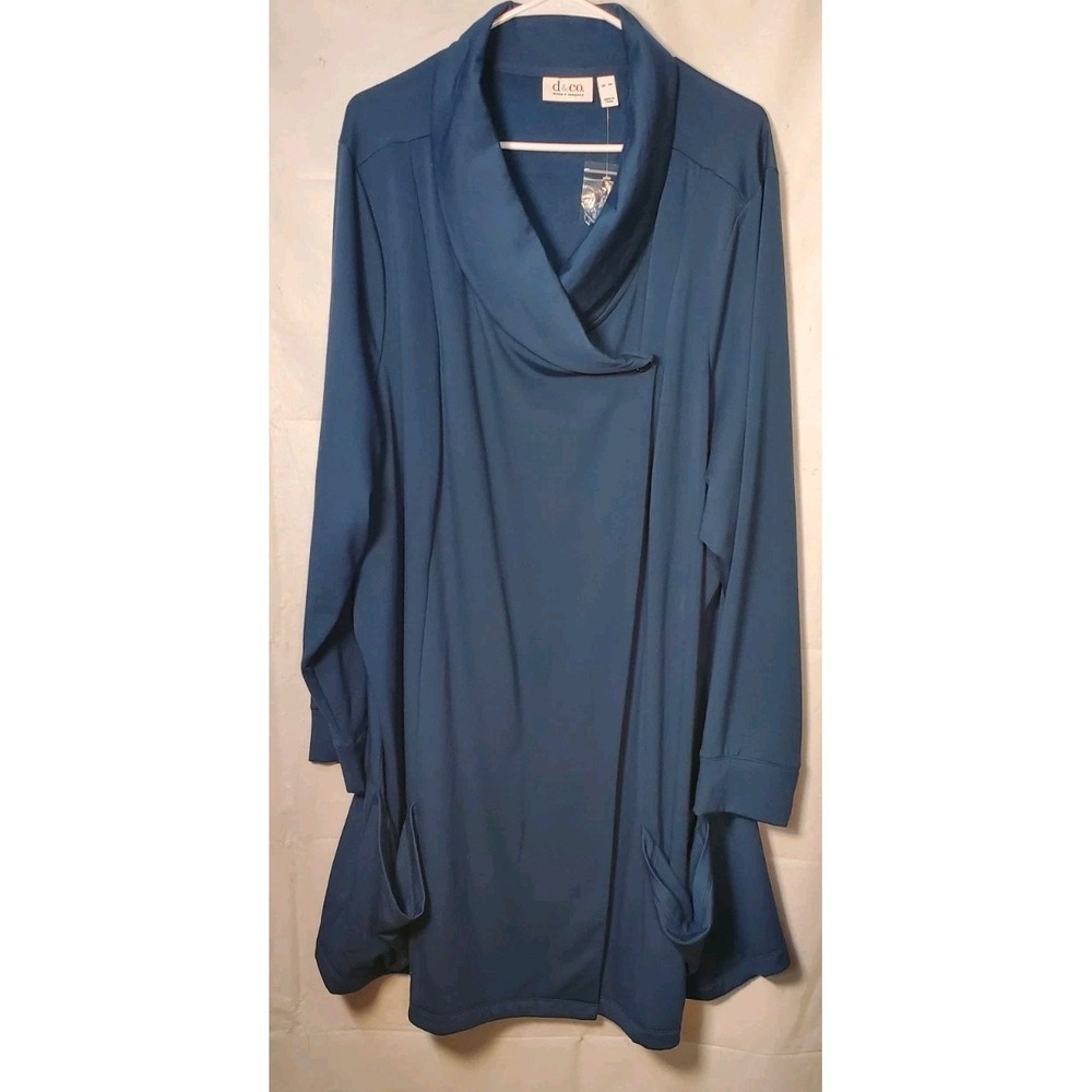 Denim & Co French Terry Shawl Collar Tunic Jacket Blue Women Sz 4XL Soft Cozy